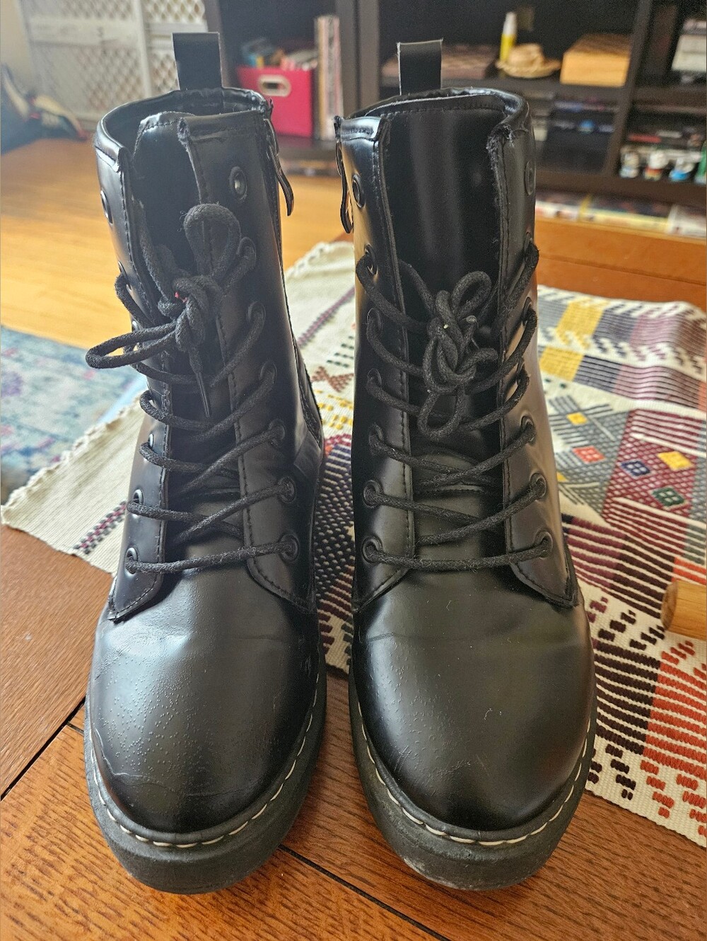Rouge Helium Black Lace-Up Boots with Teal Trim